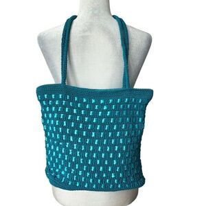 Handbag Shoulder Bag Turquoise Blue Braided Ribbon Weave